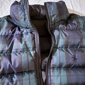 RALPH LAUREN Women's Checkered  Down Funnell Neck Coat Black Green Sz L/ G $298